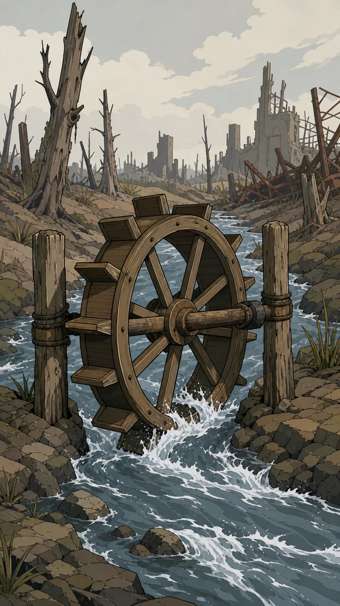 Nuke’s waterwheel build from the original episode artwork