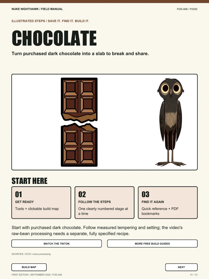 The illustrated Nuke Nighthawk Chocolate: temper-and-set bark field-manual cover